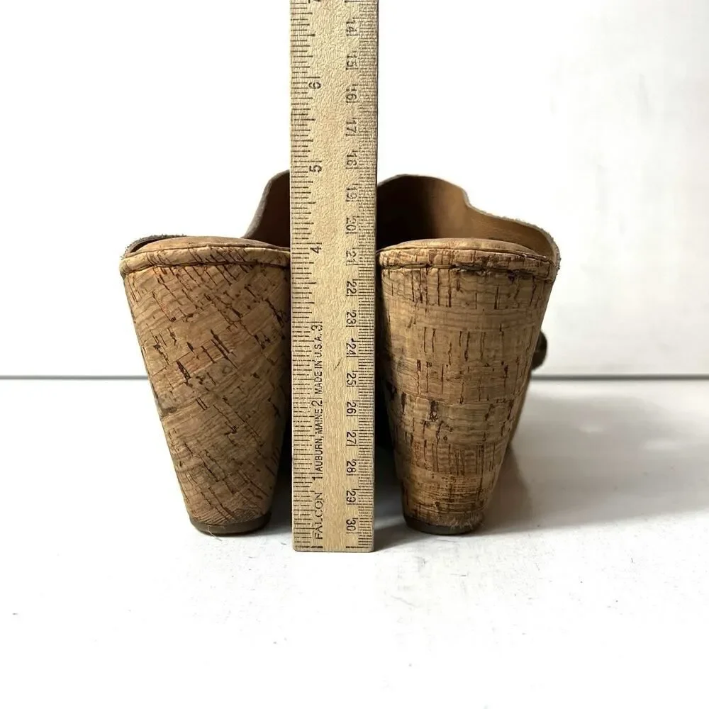 Born Tan Suede Wedge Cork Sandals Womens Sz 11 M Slip On Open Toe Comfort Casual